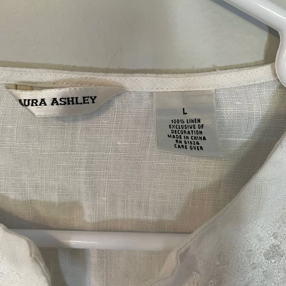 Laura Ashley Womens‎ White Linen Embroidered Sequin Tunic Top Size L Boho